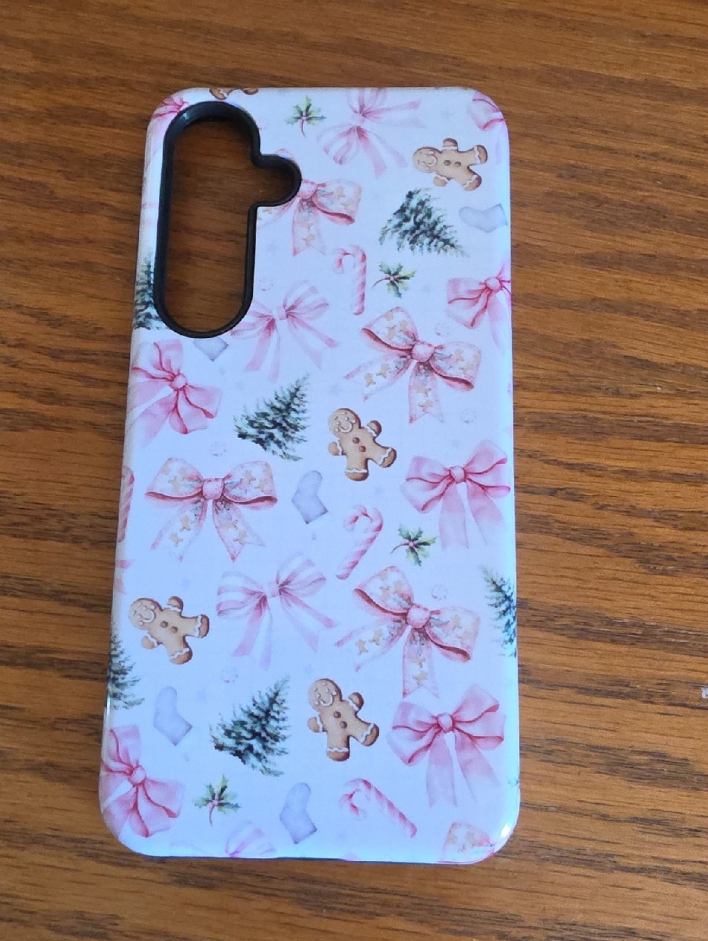 Festive Pink Bow & Gingerbread Pattern Phone Case